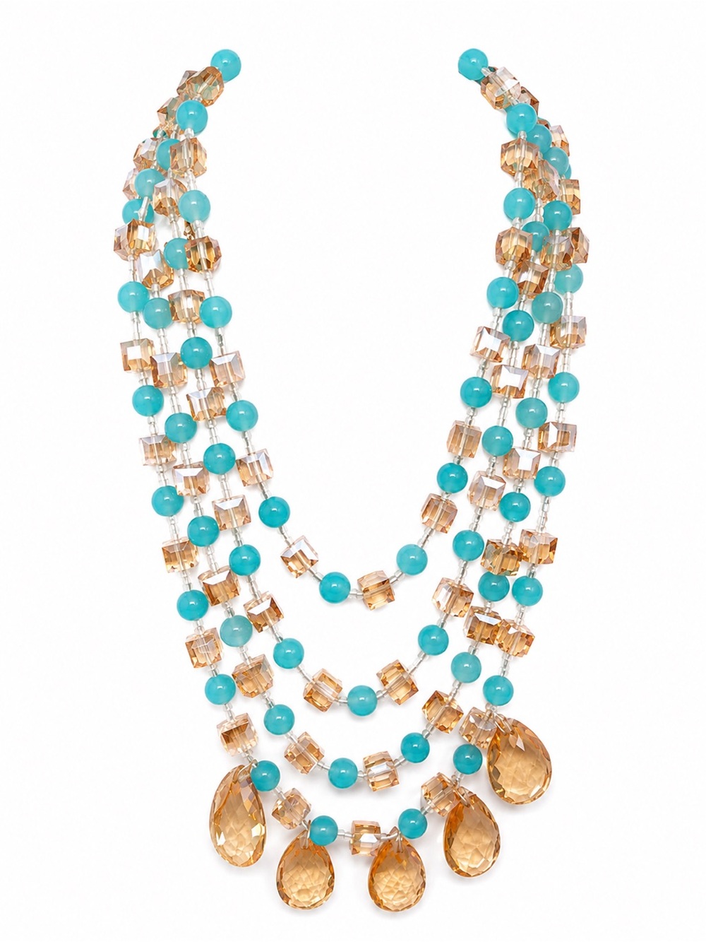 Zara Turquoise and Amber Beaded Multi-Strand Necklace